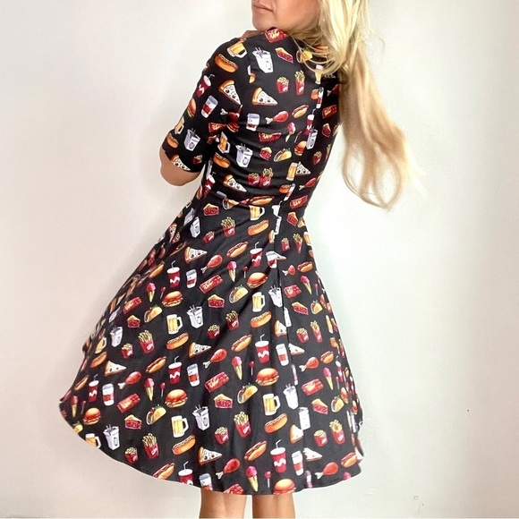 Retro Pinup Pizza, Hotdog, Burger, Chinese, Beer A Line Fit & Flare Dress - Picture 13 of 13